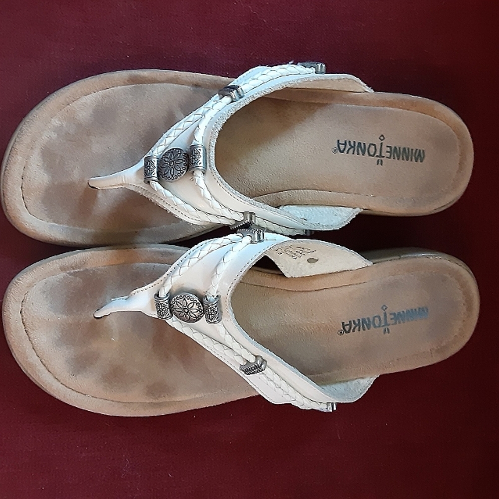 Minnetonka white leather sandals